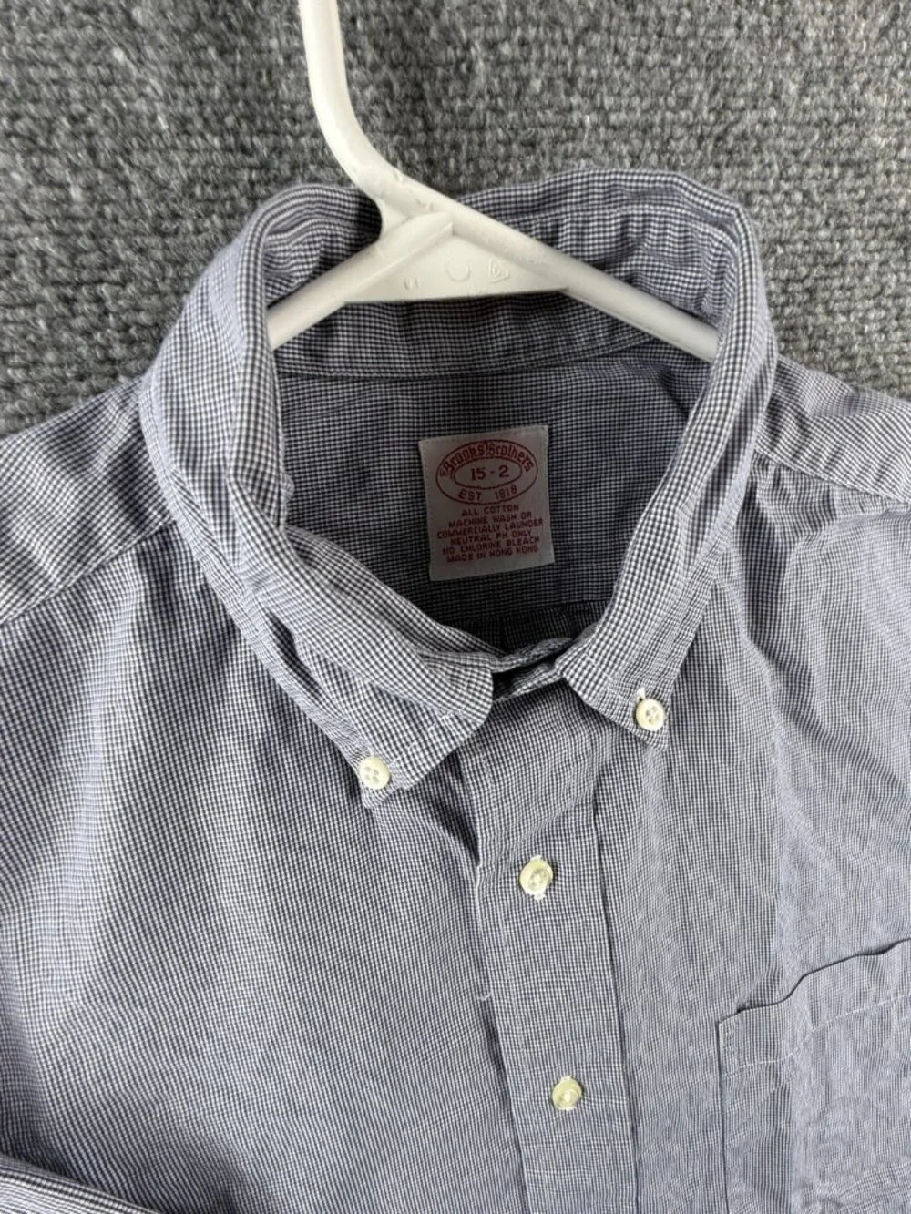 Brooks Brothers Blue 15 Cotton Check Button-Down Short Sleeve Shirt Men Office
